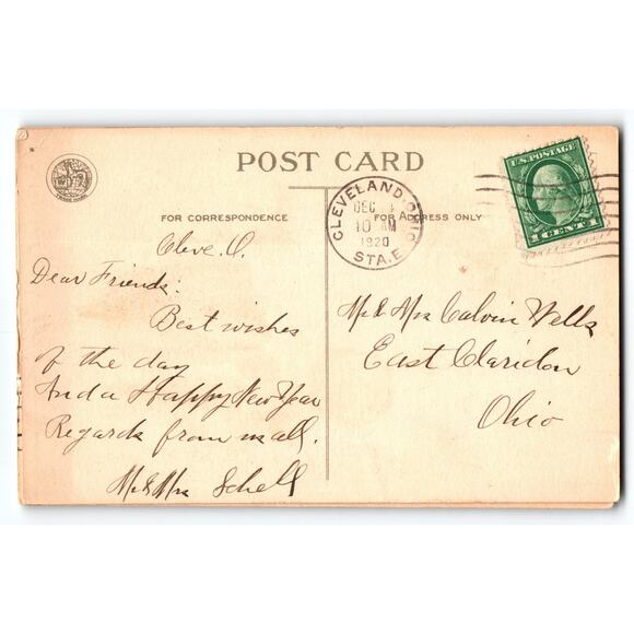 Vintage 1920 Christmas Snowy Castle Scene Postcard Cleveland Ohio - Picture 2 of 2